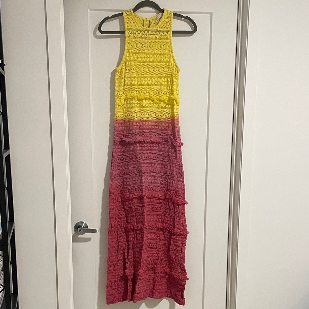 Yellow and Pink Lace Midi Dress